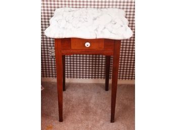 Antique Marble Top End Table W/ Drawer - L22' X H39' X D22'