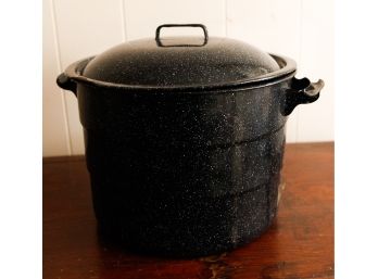 Vintage Black Enamel Speckled Canning/Lobster/Clam Stock Pot W Lid And Rack 14'