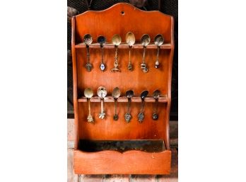 Vintage Spoon Rack W/ 12 Antique Decorative Spoons