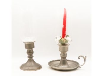 1 WEB Pewter Weighted Candlestick Holder  - 1 Unmarked Candlestick Holder