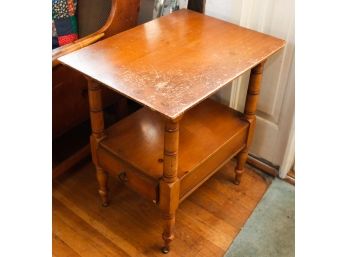 Vintage Wooden End Table W/ Drawer - L18' X H25' X W24'