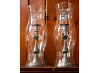 Pair Of Charming Candlestick Holders W/ Glass Candle Cover