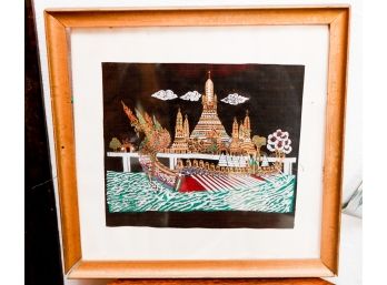 Thai Silk Picture Screen Handmade Antiques Art Home Decor - Royal Barge Procession