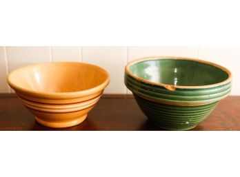 Pair Of Charming Yellow & Green Ceramic Bowls - Chipped