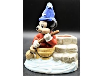 Rare Disney Fantasia Mickey Mouse The Sorcerer's Apprentice Ceramic Candle Holder  W/ Original Box