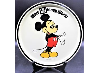 Vintage Mid Century Mickey Mouse Walt Disney World Collector's Tin Enamel Round Metal Pop Art Serving Tray