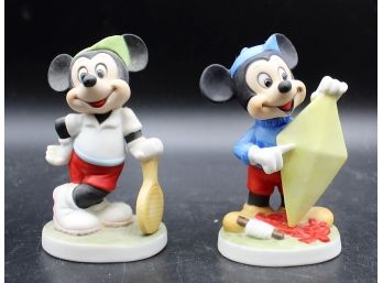 Vintage Pair Of Walt Disney Productions Bisque Porcelain Mickey Mouse Figurines
