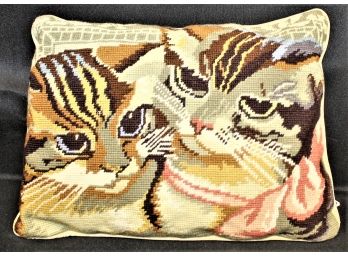 Vintage Woolen Needlepointed 12x16 Decorative Cat Pillow