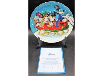 Schmid Mickey & Friends 1988 'warm Winter Ride' Sixth Limited Edition Collectors Plate W/original Box & COA