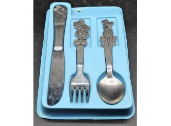 Vintage Walt Disney Mickey Mouse, Minnie Mouse, Pluto - Child Stainless Fork, Spoon, Knife Set By Bonny