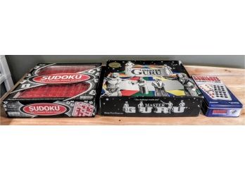 Assorted Set Of 3 Board Games - Dominos, Sudoku & Master Guru