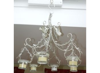 White Metal Dove Tea Light Candle Chandelier With 6 Tea Light Holders