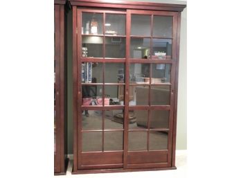 Mahogany Wood Bookcase With Glass Sliding Doors
