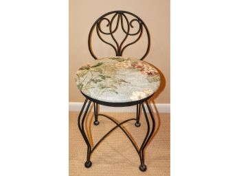 Wrought Iron Vanity/accent Chair With Floral Fabric Cushion