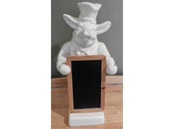 'Home' White Ceramic Pig Chef Statue Chalkboard Message Board Holder Kitchen Menu ~16'