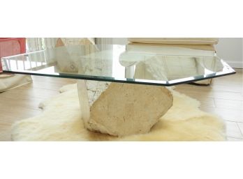Glass Top Coffee Table With Unique Rock-style Base