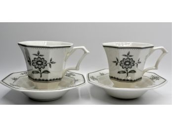 Independence Ironstone Interpace Tea Cups & Saucers - Set Of Two