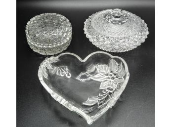Assorted Set Of Cut Glass & Lead Crystal Bowls And Heart-shaped Candy Dish