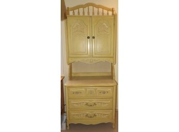 Vintage Huntley Furniture By Thomasville - Yellow Tall Dresser With 2-door Top Cabinet & 3 Drawers