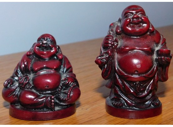 Antique Japanese Red Resin Mini Buddha Set Of Two