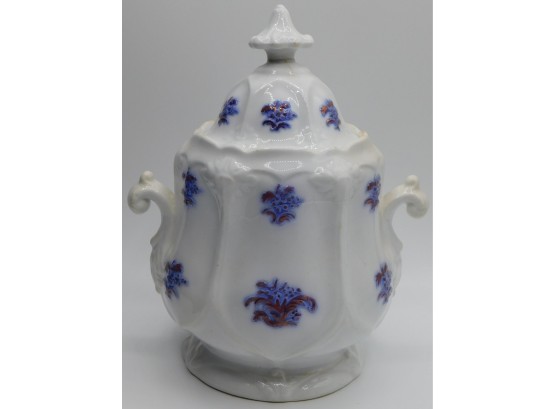 Porcelain Cookie Jar With Blue Decorative Flowers