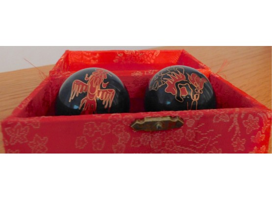 Chinese Baoding Balls In Red Oriental Box