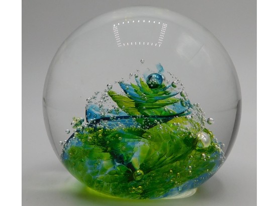 Blue & Green Blown Glass Sphere Paperweight