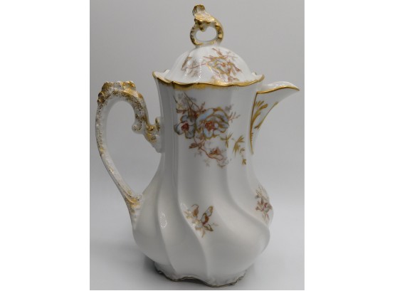 Limoges Porcelain Floral Coffee Pot With Gold Tone Trim