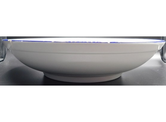 White Italian Serving Bowl With Blue Rim