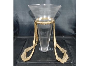 Vintage Brass Footed Glass Vase