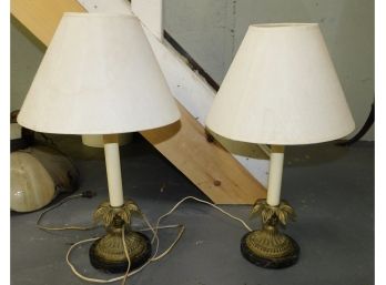 Pair Of Vintage Brass Candle Stick Table Lamps
