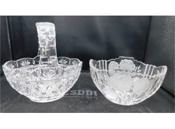 Lovely Pair Of Cut Glass Bowls With Handle