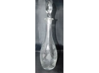 Lovely Etched Glass Decanter With Glass Stopper