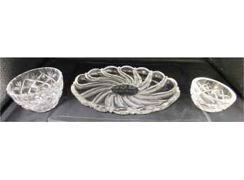 Cut Glass Platter With Two Bowls