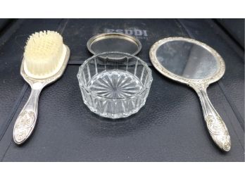 Vintage Godinger Silver Art Company Mirror Hairbrush And Powder Jar