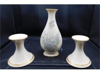 Lenox Mothers Day 1983 Collection Vase With Pair Of Lenox Candle Sticks