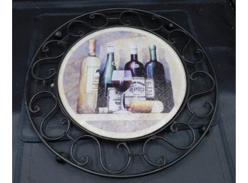 Decorative Wine Bottle Glass Hot Plate With Metal Frame