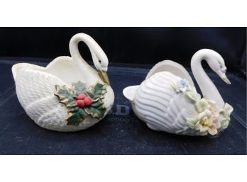 Lovely Pair Of Porcelain Swan Figurines