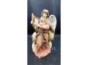 Vintage Hand-painted Porcelain Angel Harpist Figurine