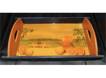 Hand-painted Glazed Wood Serving Tray With Handles