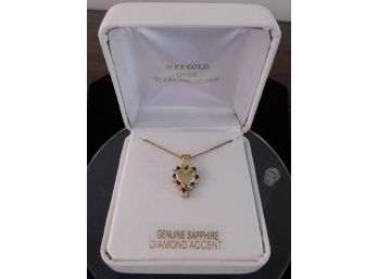 Lovely 18KT Gold Over Sterling Silver Genuine Sapphire Diamond Accent Necklace In Box