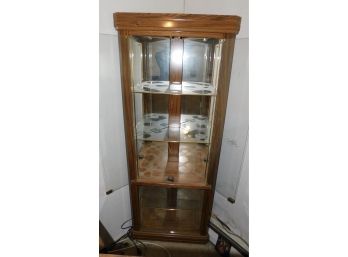 Lighted Wood Glass Corner Curio Cabinet With 4 Glass Shelves