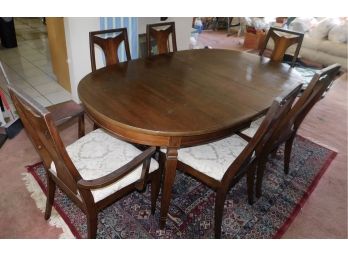 Mid-century Solid Wood Dining Table With 6 Chairs
