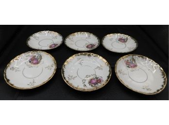 Lovely Set Of Oriental Porcelain Tea Cup Saucers With Gold Trim