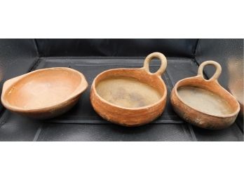 Vintage Hand Made Clay Bowls With Handle