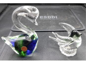 Lovely Murana Blue And Green Swan Paperweight With Glass Bird Paperweight
