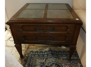 Solid Wood Carved Side Table With 4 Glass Panels