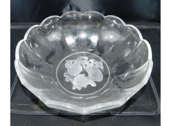 Val St Lambert Crystal Serving Bowl With Floral Pattern