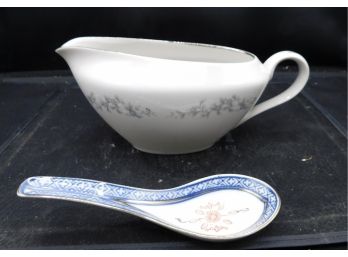 Forget Me Not Porcelain Gravy Boat With Decorative Soup Spoon