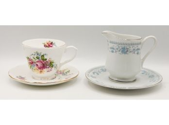 Beautiful Tea Cup W/ Saucer And Creamer W/ Saucer - Royal Gallery Fine China & Duchess Fine Bone China